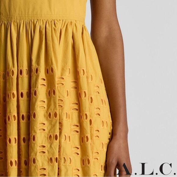 A.L.C. **NWT** Blair Eyelet Halter Cotton Maxi Dress Butterscotch Yellow - Picture 5 of 16